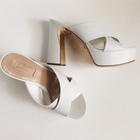 Sebastian Milano Shoes - Sebastian White Leather Block Heel Sandal